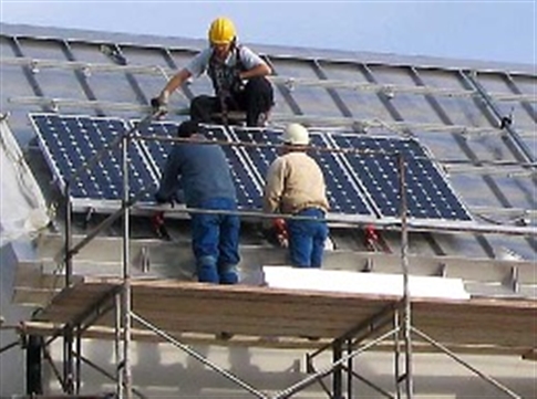 Solar panels are installed at St. Vincent de Paul in Eugene. EWEB photo.