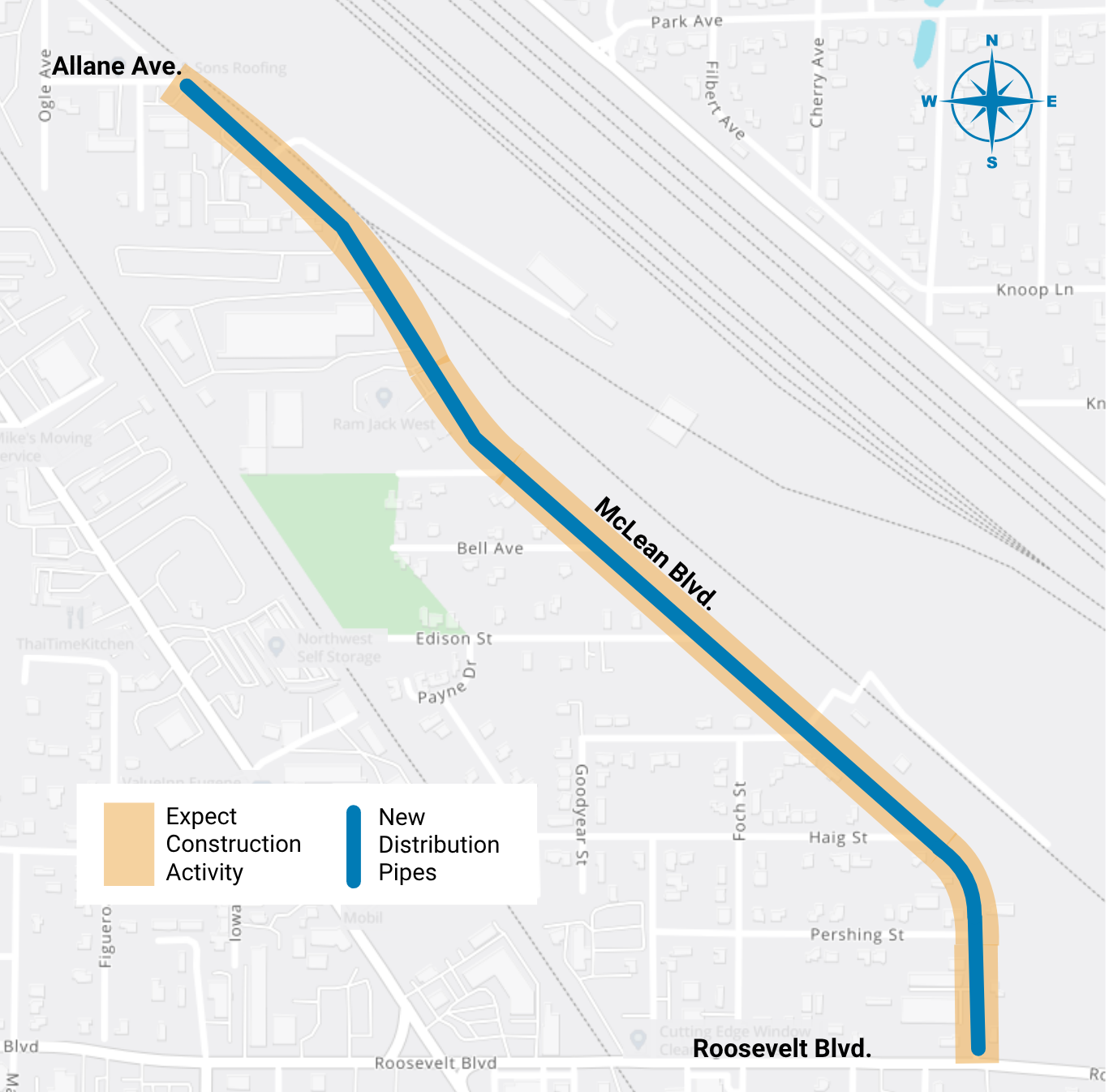 Map of Bethel Pipeline Replacement Project in Eugene