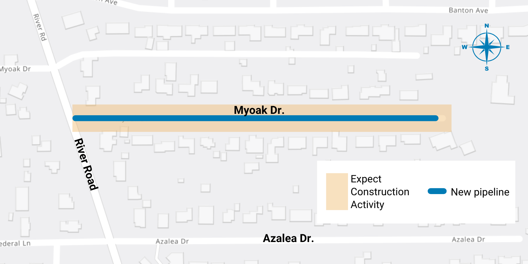 Map of Myoak Pipeline Replacement Project in Eugene