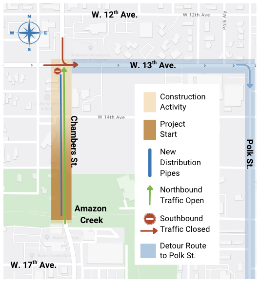 Map of Chambers Pipeline Replacement Project in Eugene