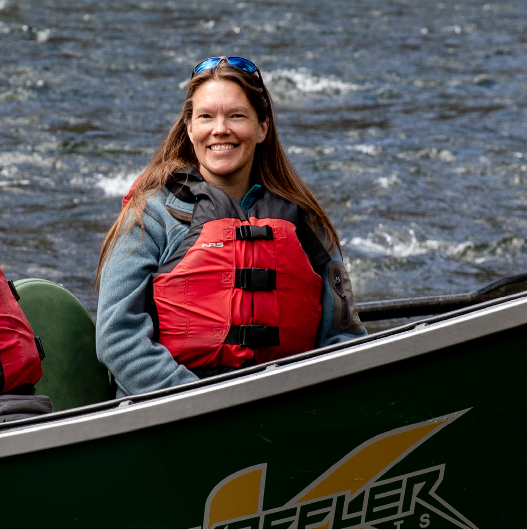 Susan Fricke leads a tour down the McKenzie River to show EWEB restoration projects