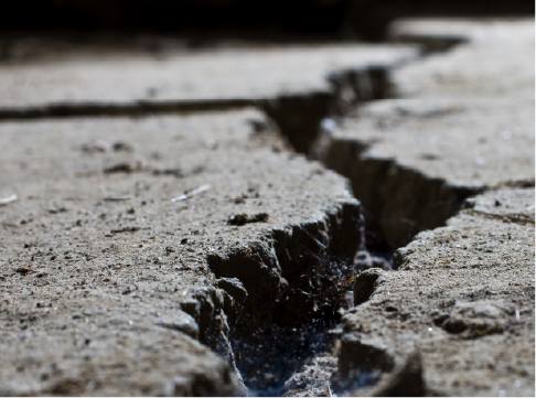 Crack in concrete from earthquake