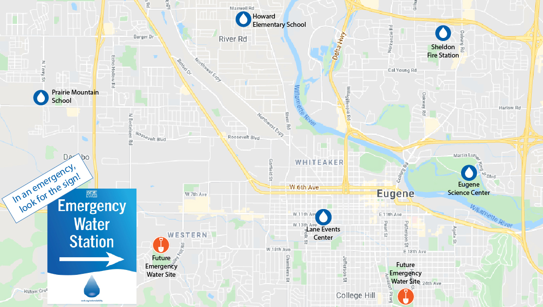 Map of EWEB emergency water stations