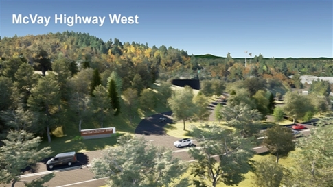 rendering of future treatment plant nestled off the read behind trees along river